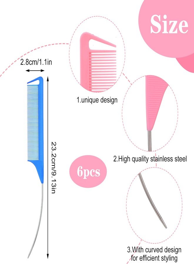 MBAIYO 6 Pcs Rat Tail Combs,C Curved Parting Rat Combs for Hair Styling Tools Hair Styling Parting Brushes Women Barbers - Image 4